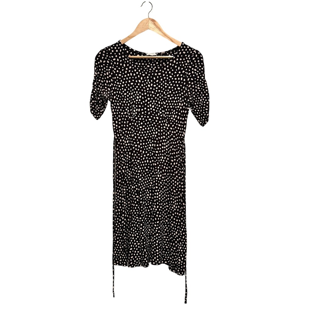 FatFace Black Polka Dot Short Sleeve Mini Dress Tie Back Viscose US 2 Twee